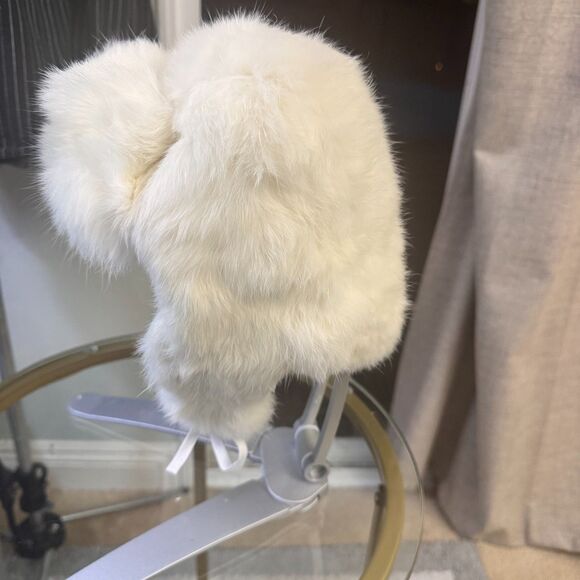 CrownCap Rabbit Fur Trapper Hat Ushanka White Winter Ski Snow Bunny Small S/P - Picture 4 of 7